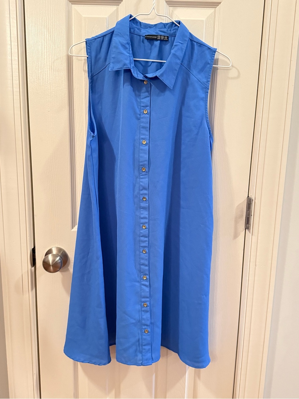 Atmosphere Women’s Blue Button Front Shirt Dress Sleeveless Size 14